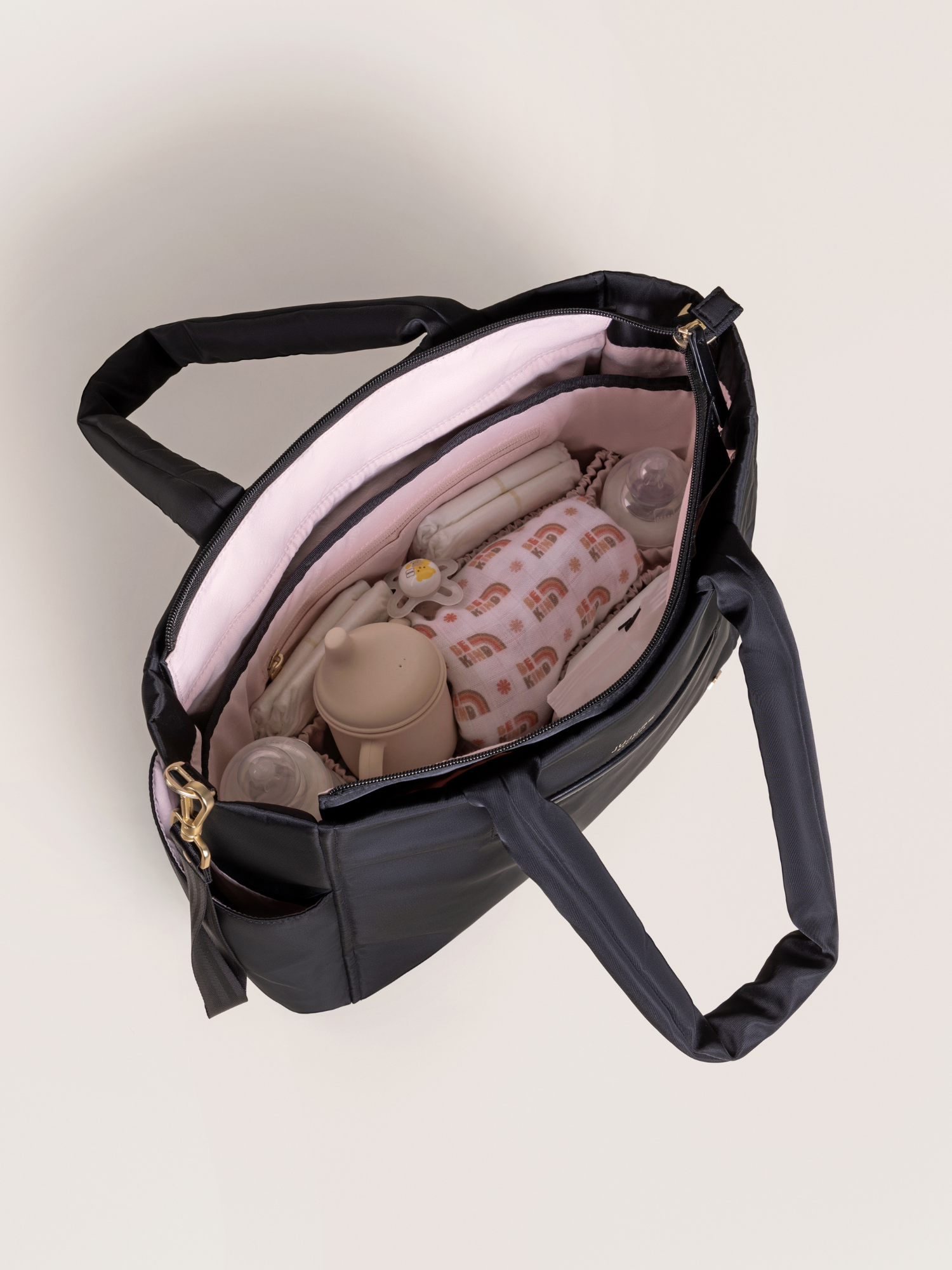 Utility-Strap Tote Diaper Bag - Black - Image 5