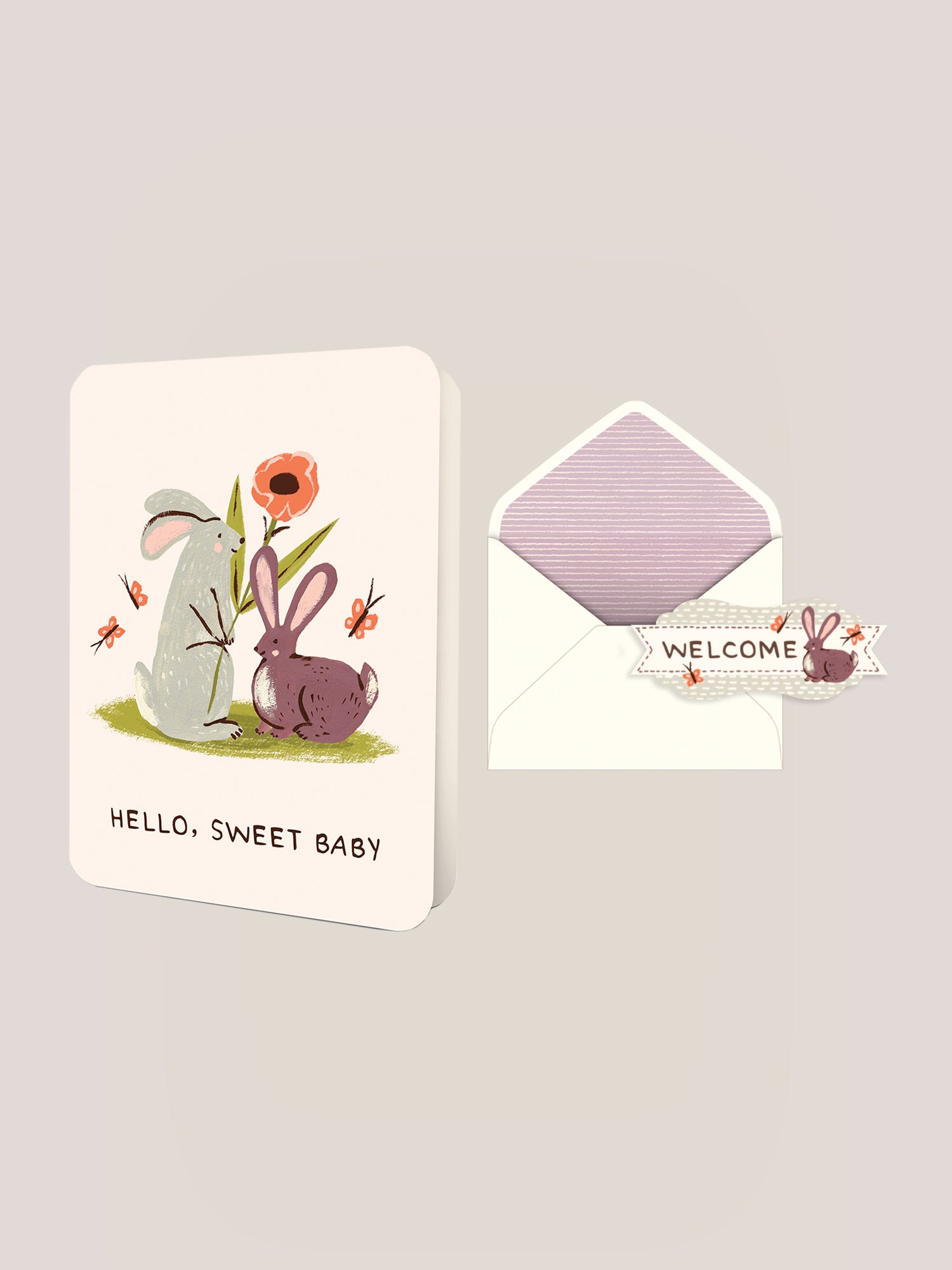 Hello. Sweet Baby Bunnies Deluxe Greeting Card