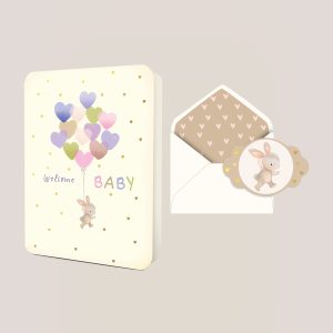 Welcome Baby Heart Balloons Deluxe Greeting Card