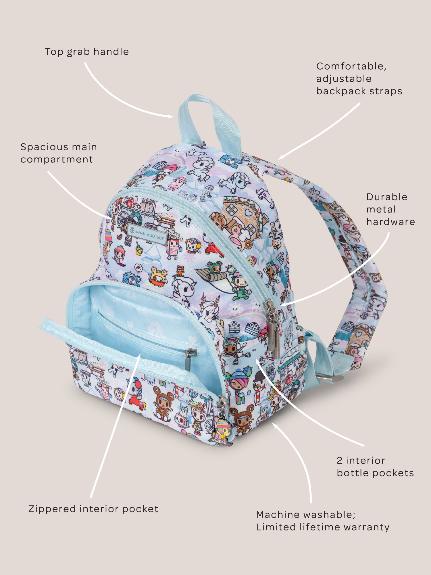 tokidoki Snow Day Everyday Mini Small Diaper Bag Backpack ?? Ice Blue - Image 3
