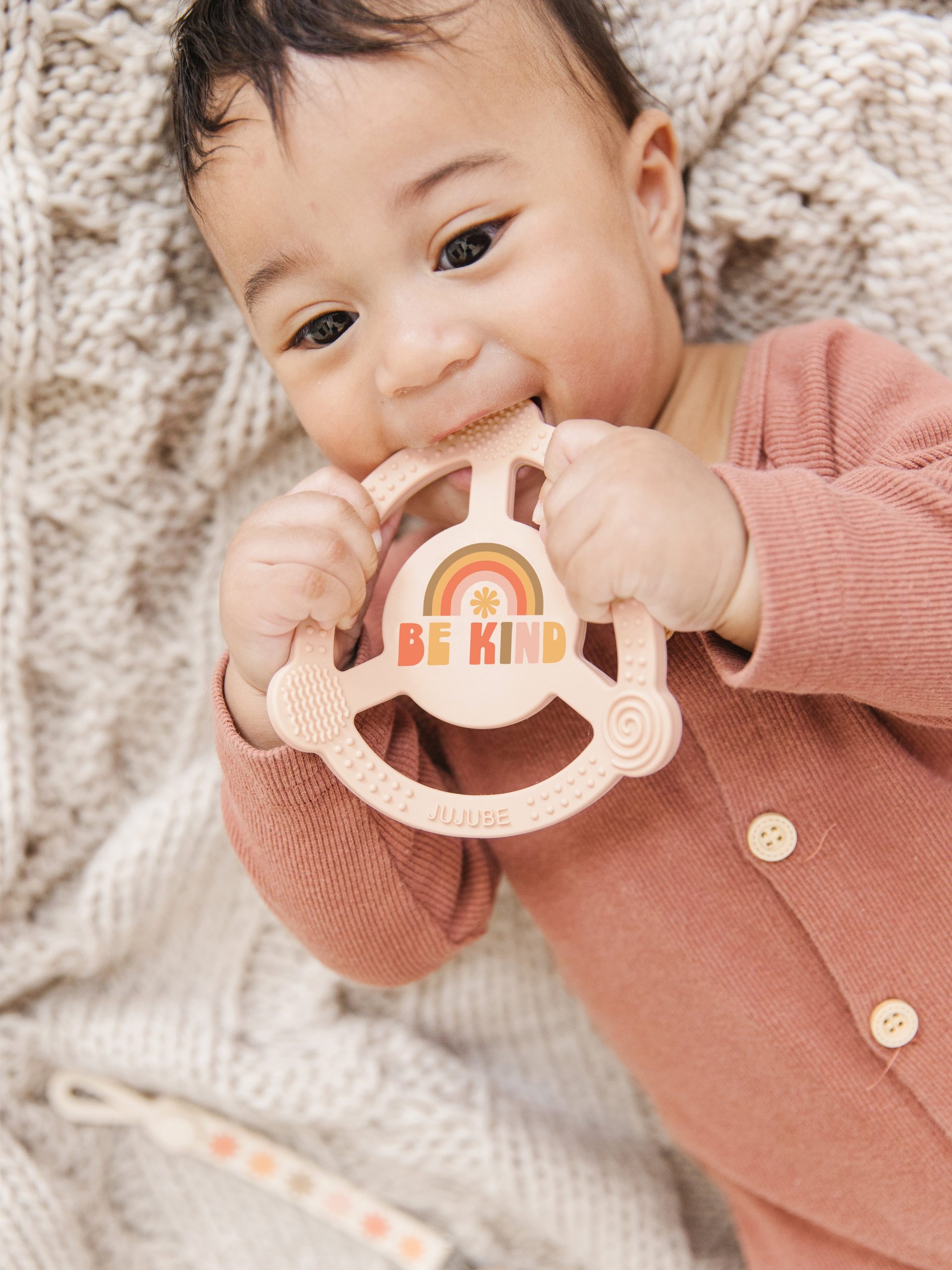 Silicone Teether Ring & Detachable Clip - Be Kind Rainbows - Image 2