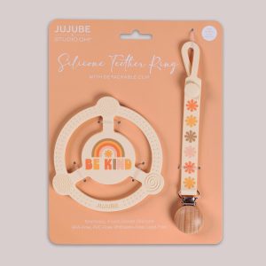 Silicone Teether Ring & Detachable Clip - Be Kind Rainbows