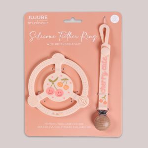 Silicone Teether Ring & Detachable Clip - Cherry Cute by Doodle By Meg
