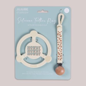 Silicone Teether Ring & Detachable Clip - Howdy Partner Blue by Caroline Alfreds