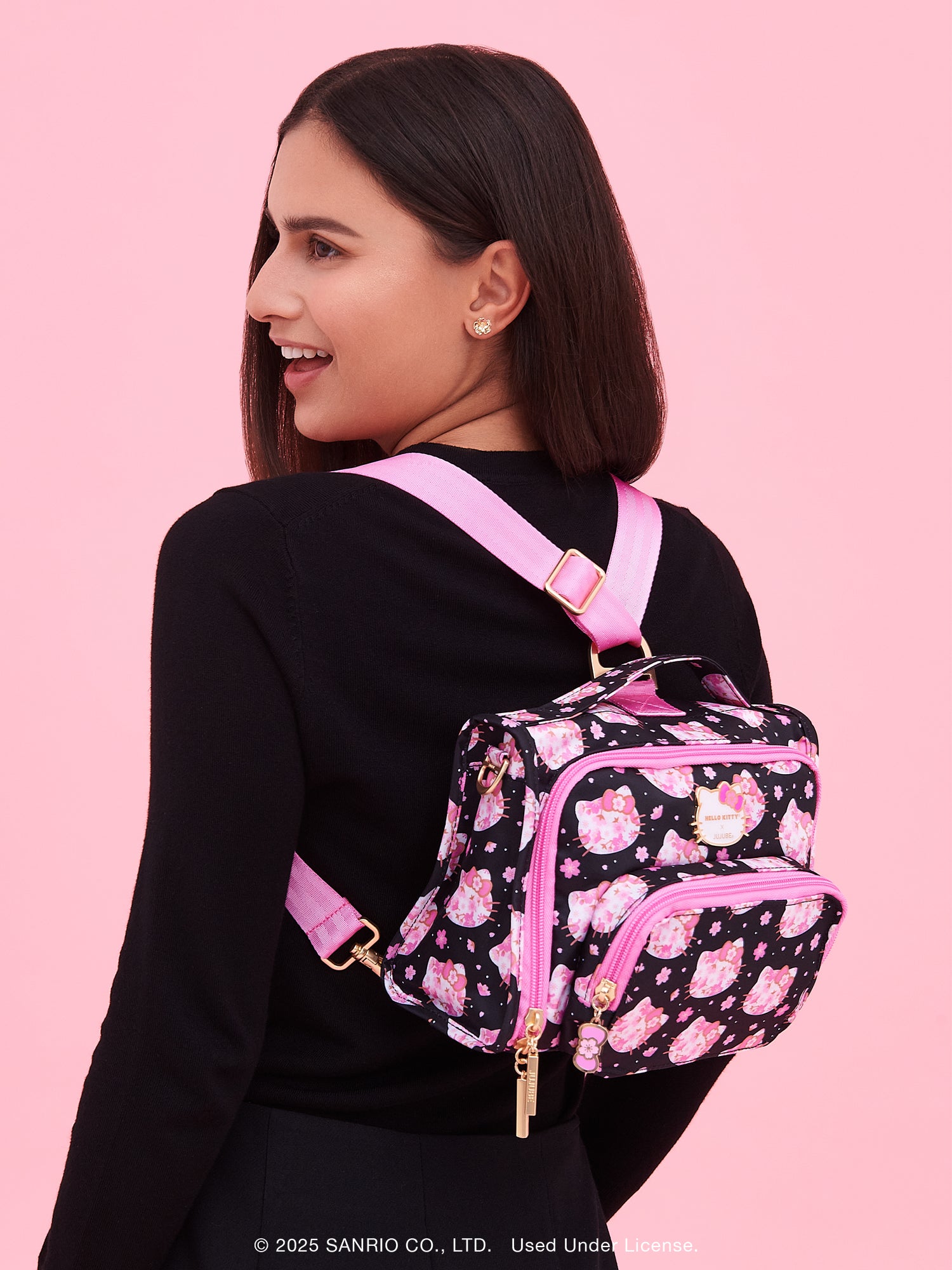 Hello Kitty? ?? JuJuBe Cherry Blossoms Bestie Small Messenger Handbag. Backpack ?? Black and Pink - Image 2