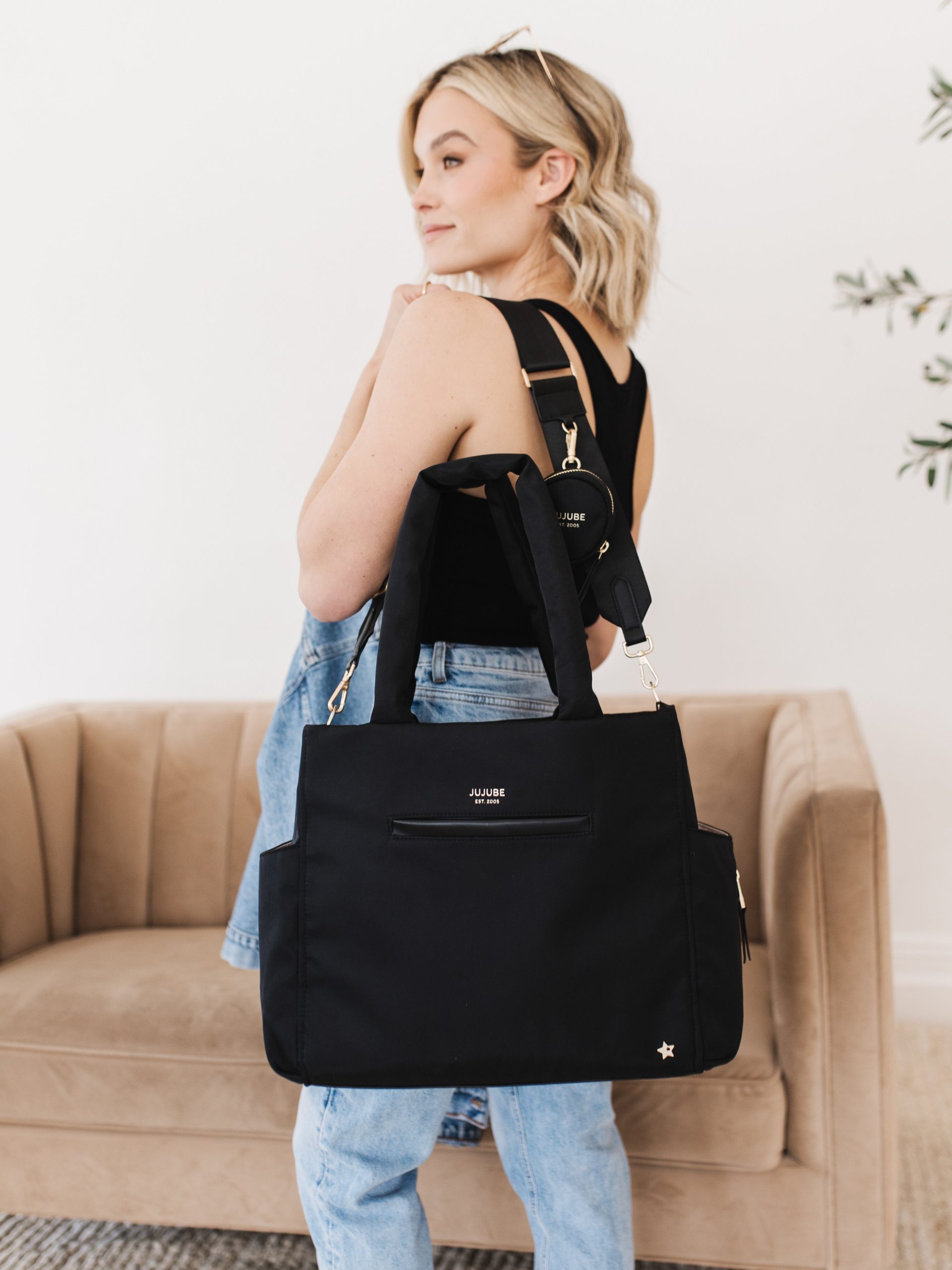Utility-Strap Tote Diaper Bag - Black - Image 8