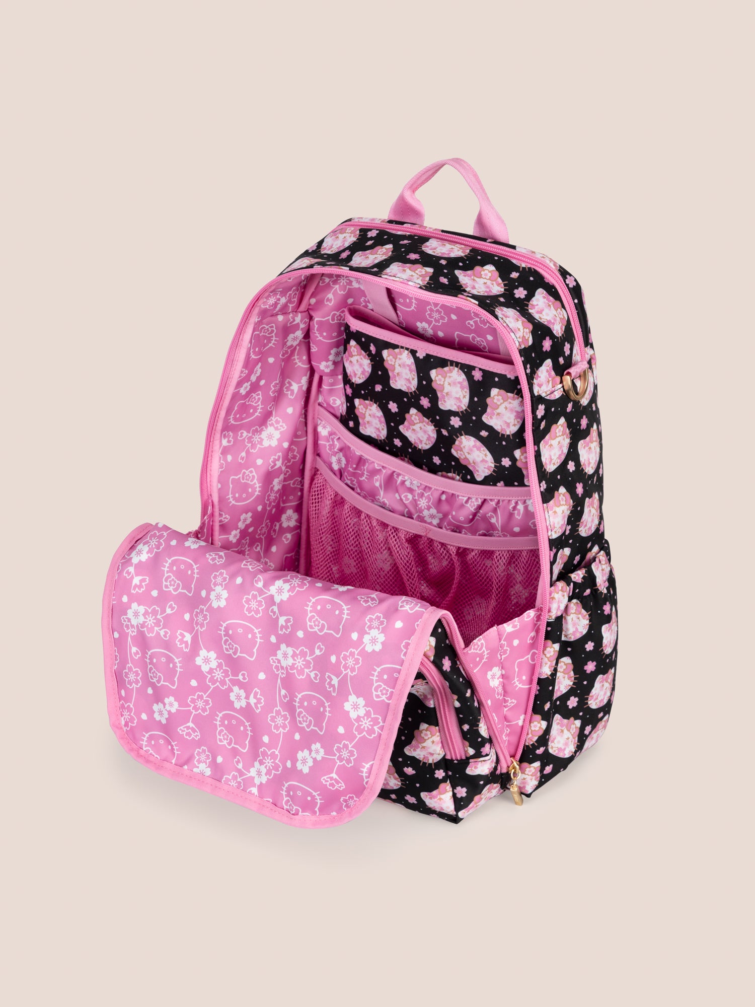 Hello Kitty? ?? JuJuBe Cherry Blossoms Zealous Backpack Diaper Bag ?? Black and Pink - Image 6