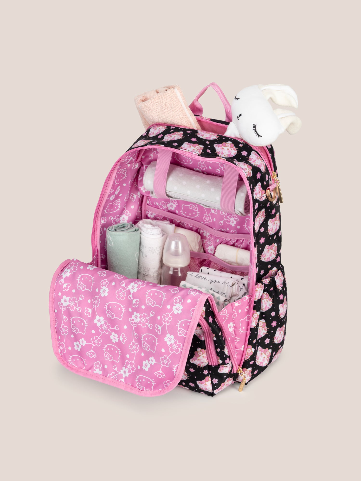 Hello Kitty? ?? JuJuBe Cherry Blossoms Zealous Backpack Diaper Bag ?? Black and Pink - Image 7