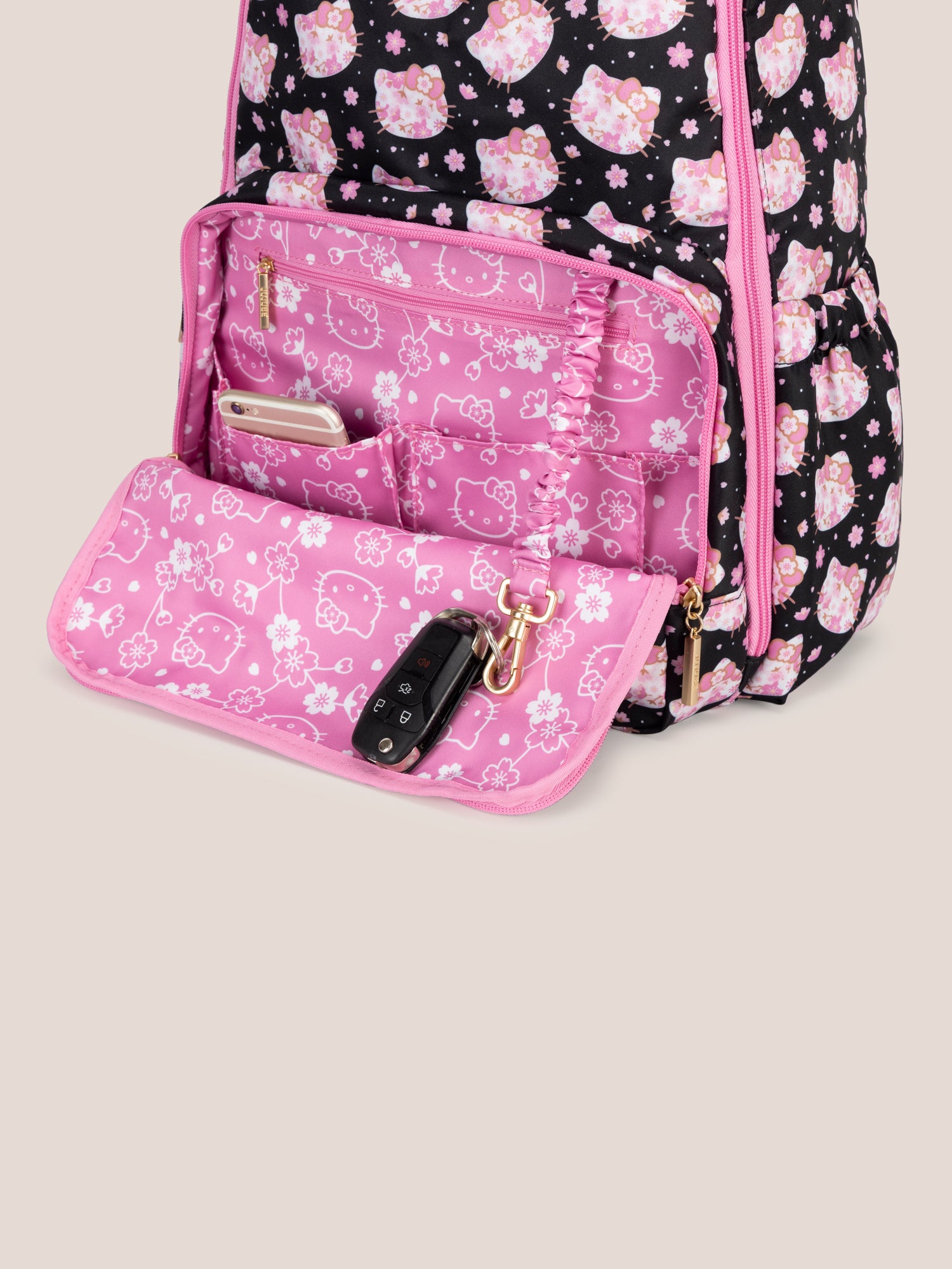 Hello Kitty? ?? JuJuBe Cherry Blossoms Zealous Backpack Diaper Bag ?? Black and Pink - Image 8