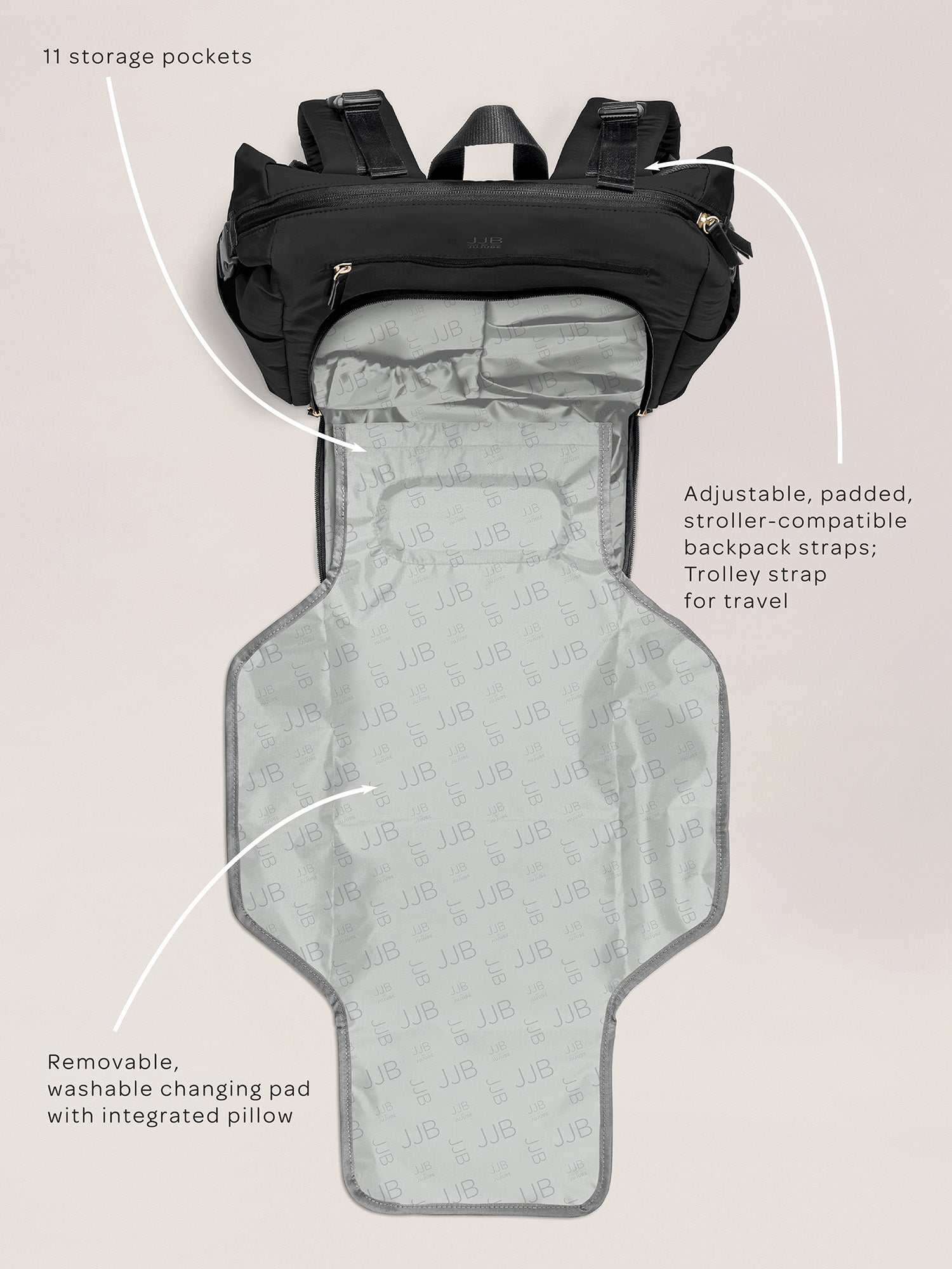Modern Backpack Diaper Bag - Black - Image 6