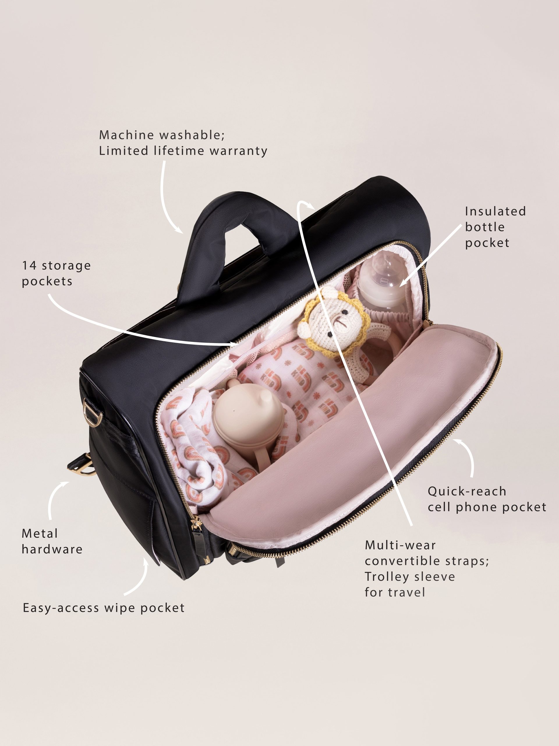 Satchel Diaper Bag - Black - Image 2