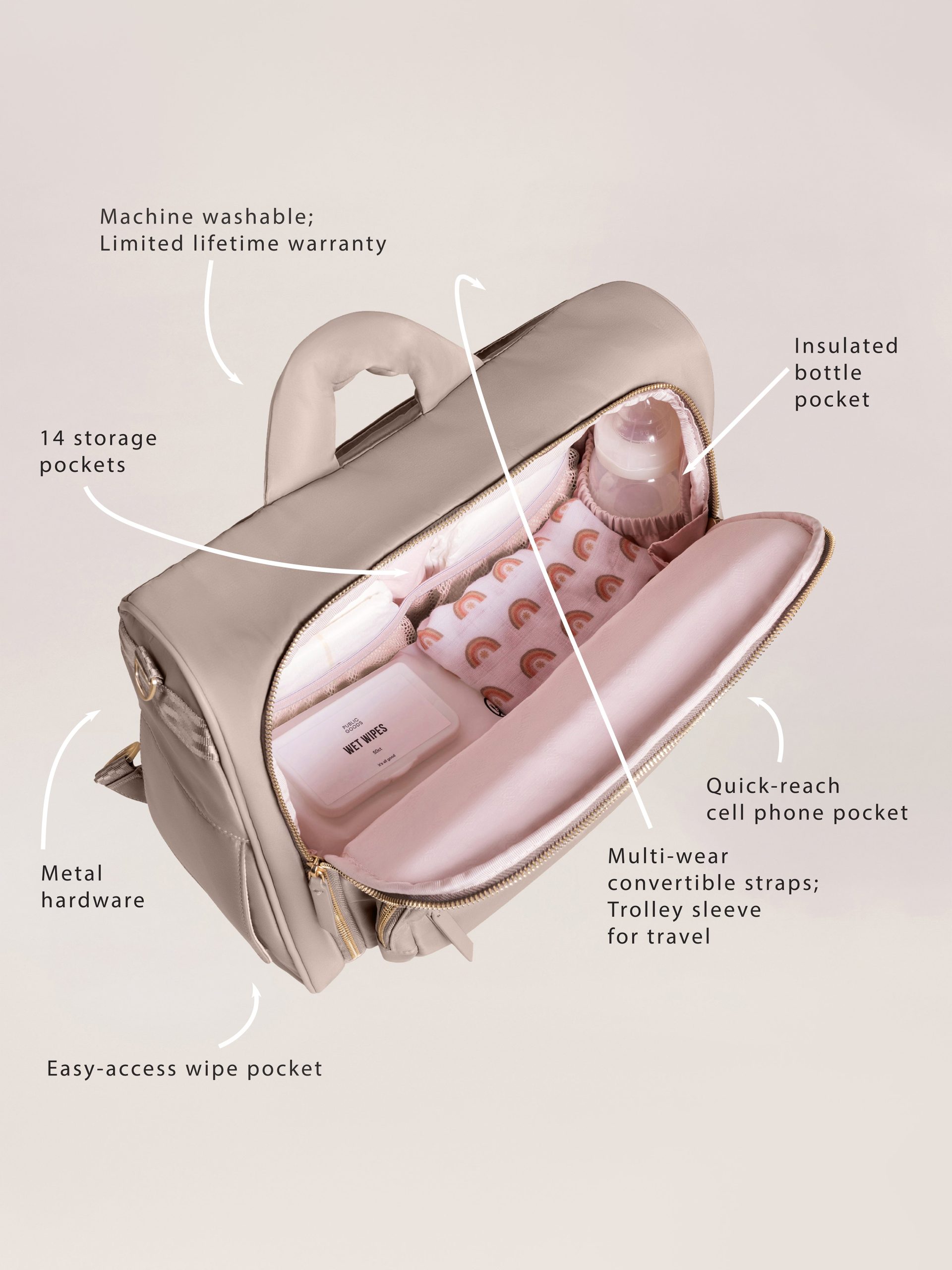 Satchel Diaper Bag - Taupe - Image 3